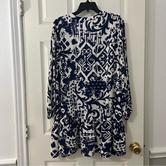 Zara Navy White Mixed Print Midi Dress Flowy Comfy Designer Work Wear Casual XL - Picture 3 of 10
